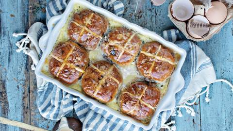 Hot Cross Bun Bread & Butter Pudding