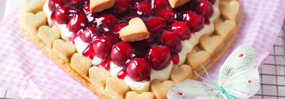 Heart shaped cherry tart