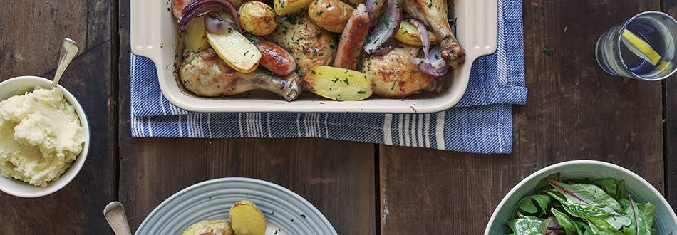 One-tray chicken and sausage bake