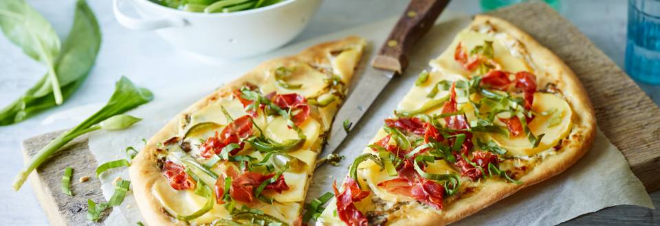 Wild Garlic Tart with Potatoes, Peppers and Ham